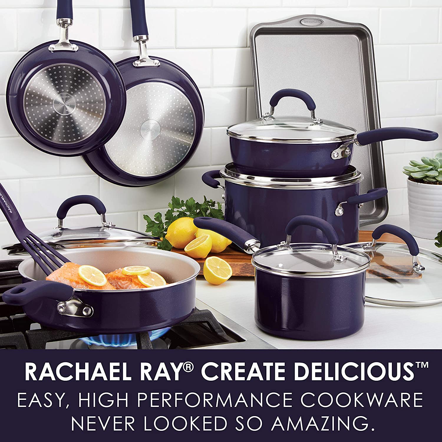 13-Piece Enameled Cookware Set - Light Blue Shimmer, Rachael Ray