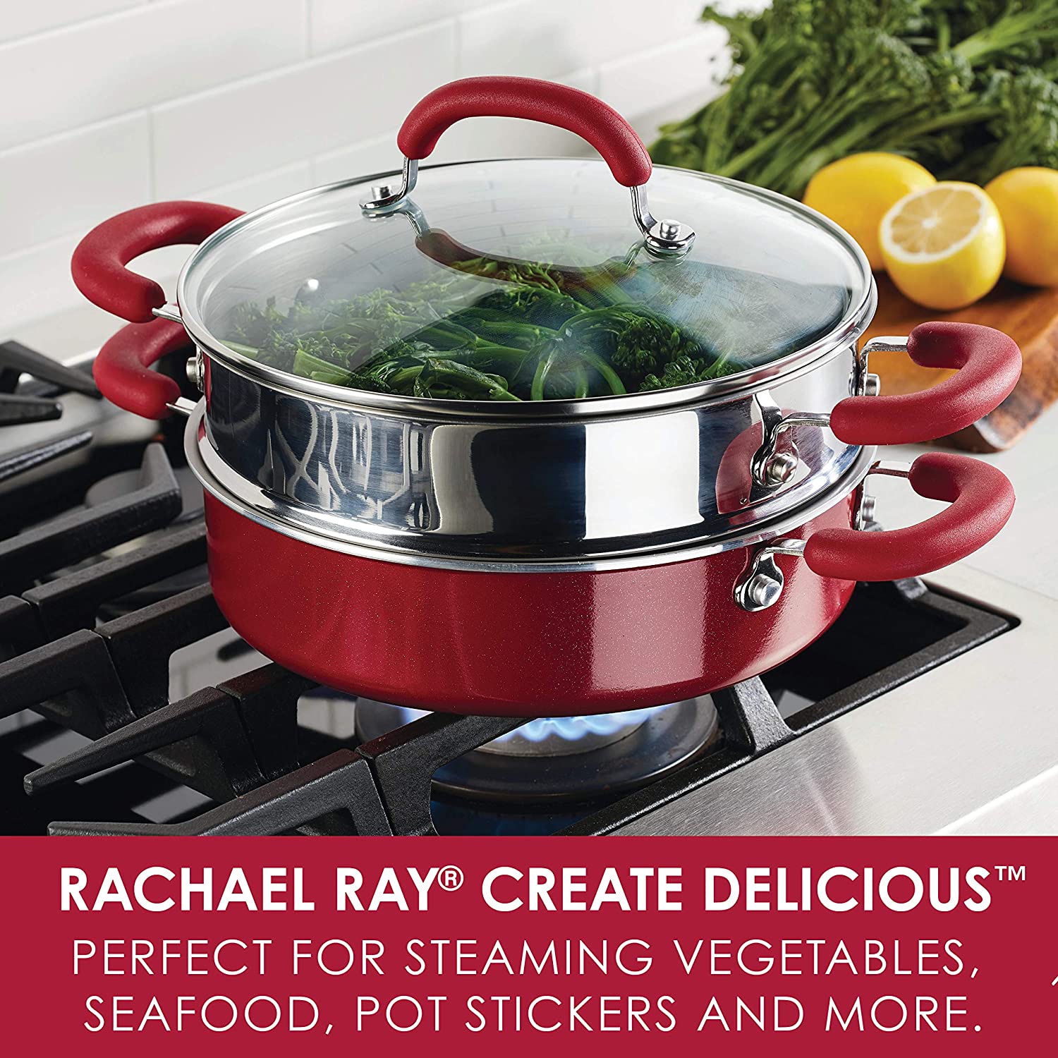 Rachael Ray 3 Qt Create Delicious Aluminum Nonstick Everything Pan, Red  Shimmer 
